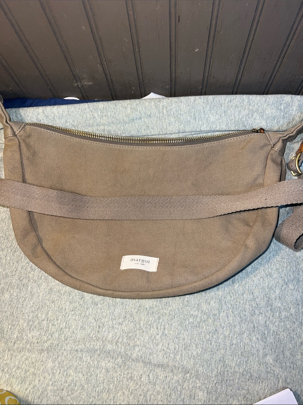 MARGOT NEW YORK Taupe Canvas Shoulder Bag